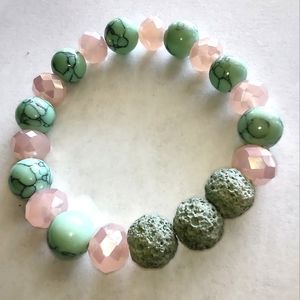 Pink, Turquoise, and Lava Stone Handmade Aromatherapy Bracelet